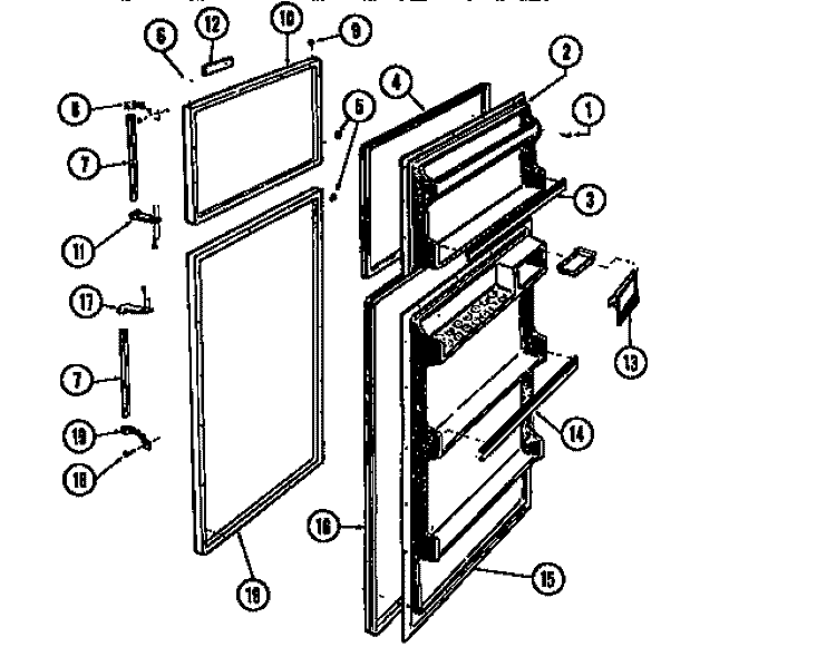FOOD AND FREEZER DOORS Diagram and Parts List for 95-1487-00-1  Tappan Refrigerator