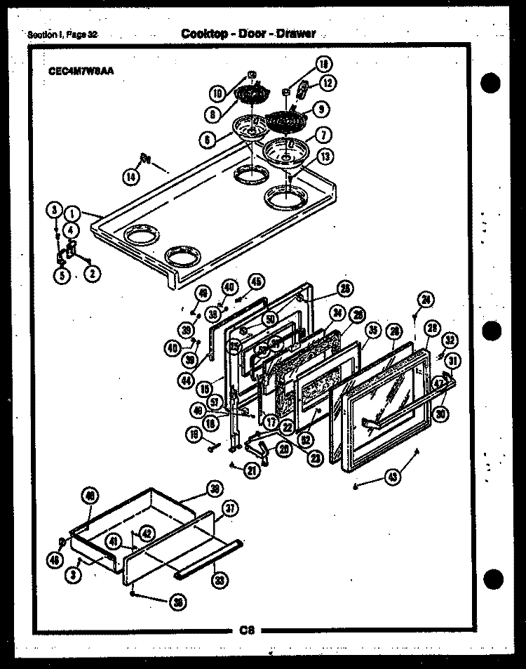 COOKTOP - DOOR - DRAWER Diagram and Parts List for CEA1M2WSTA  Gibson Range