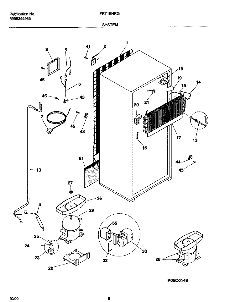 SYSTEM Diagram and Parts List for FRT16NRGD8  Frigidaire Refrigerator