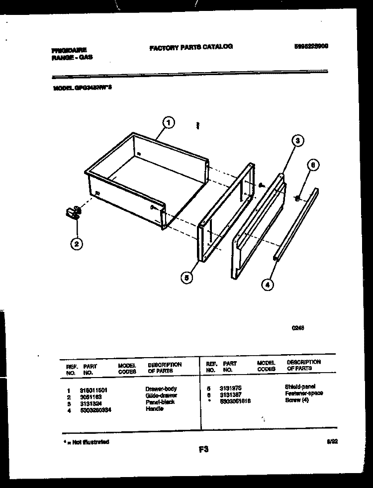 DRAWER PARTS Diagram and Parts List for GPG34BNL5  Frigidaire Range