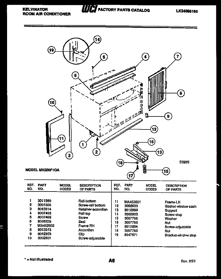CABINET AND INSTALLATION PARTS Diagram and Parts List for MH206F1QA  Kelvinator Air Conditioner