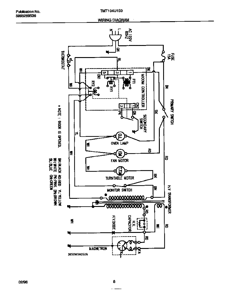 WIRING DIAGRAM Diagram and Parts List for TMT104U1S0  Tappan Microwave