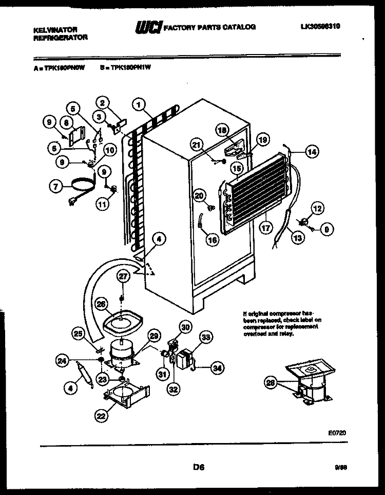 SYSTEM AND AUTOMATIC DEFROST PARTS Diagram and Parts List for TPK180PN0T  Kelvinator Refrigerator