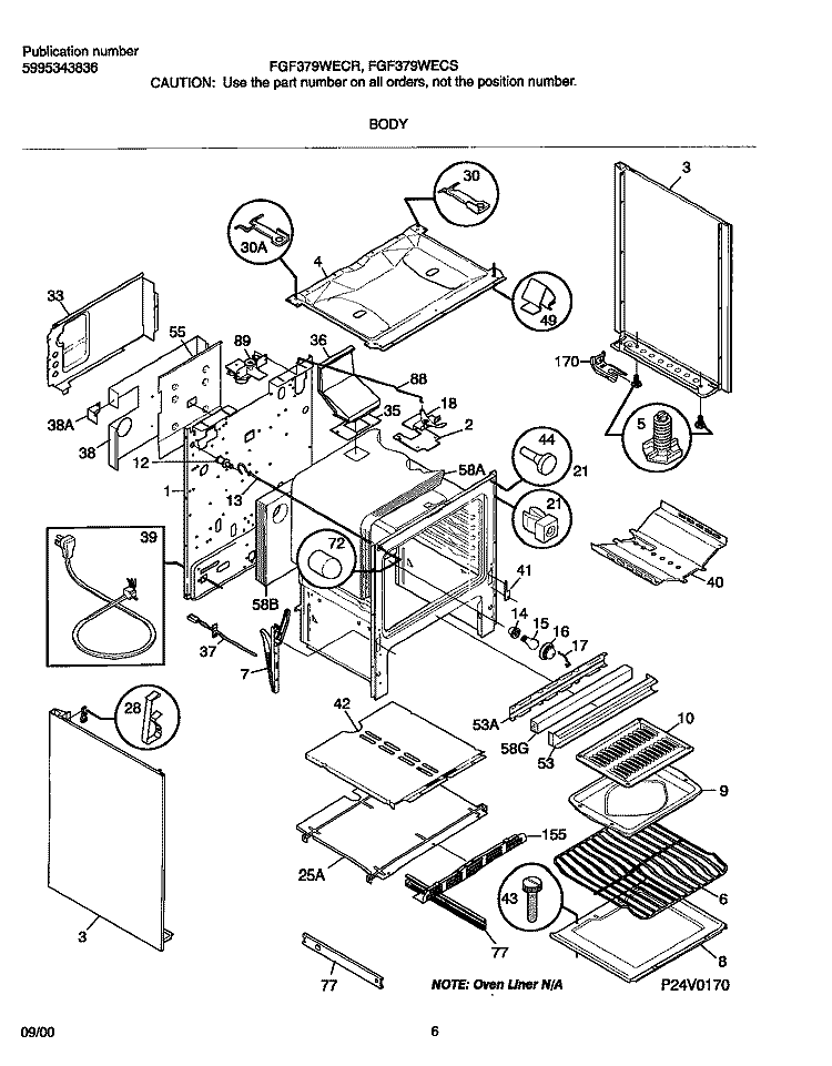 BODY Diagram and Parts List for FGF379WECS  Frigidaire Range