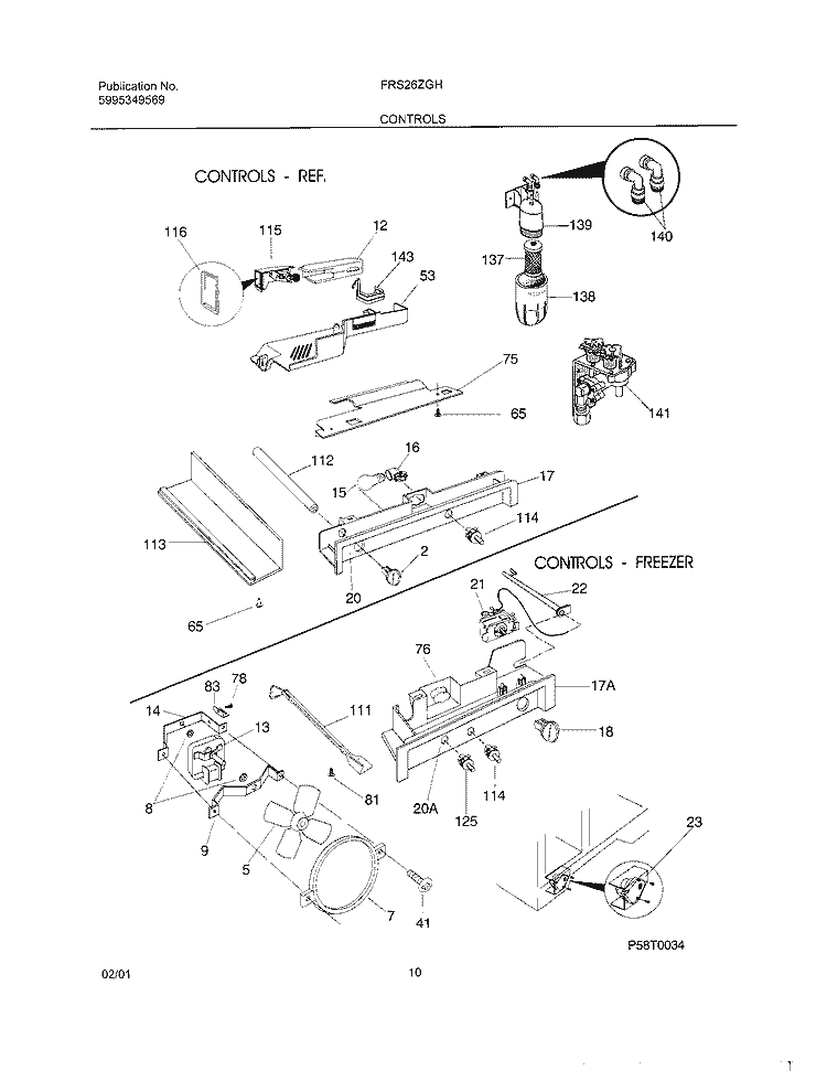CONTROLS Diagram and Parts List for FRS26ZGHD5  Frigidaire Refrigerator
