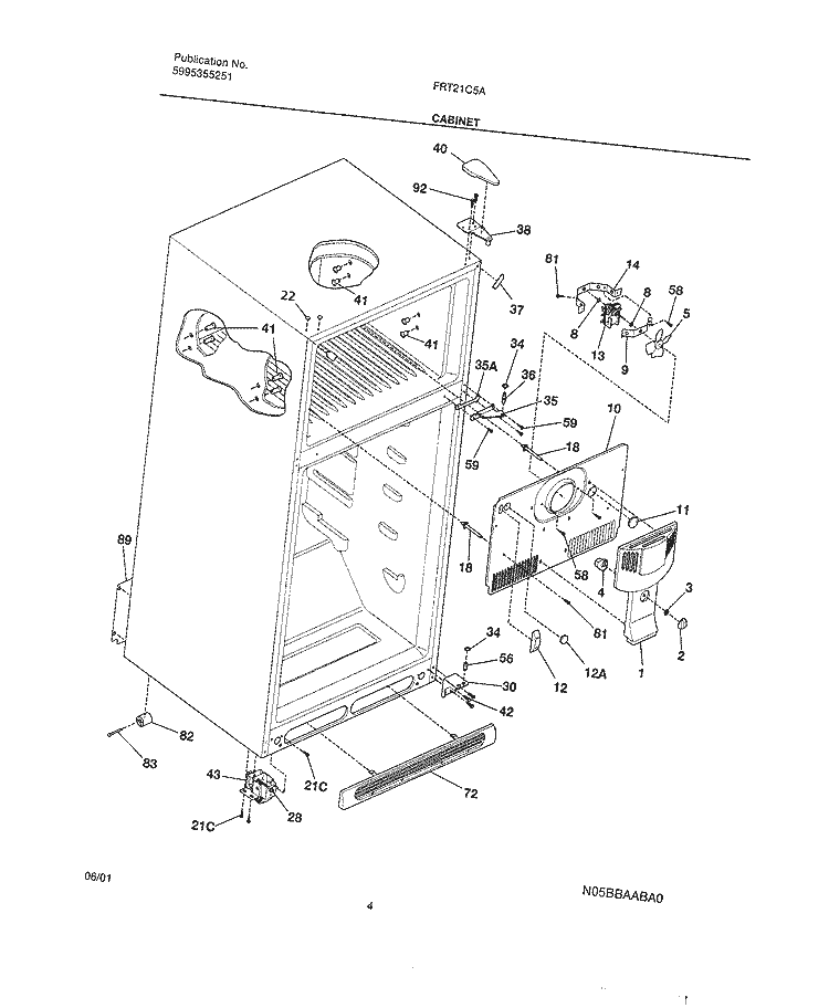 CABINET Diagram and Parts List for FRT21C5AQ2  Frigidaire Refrigerator