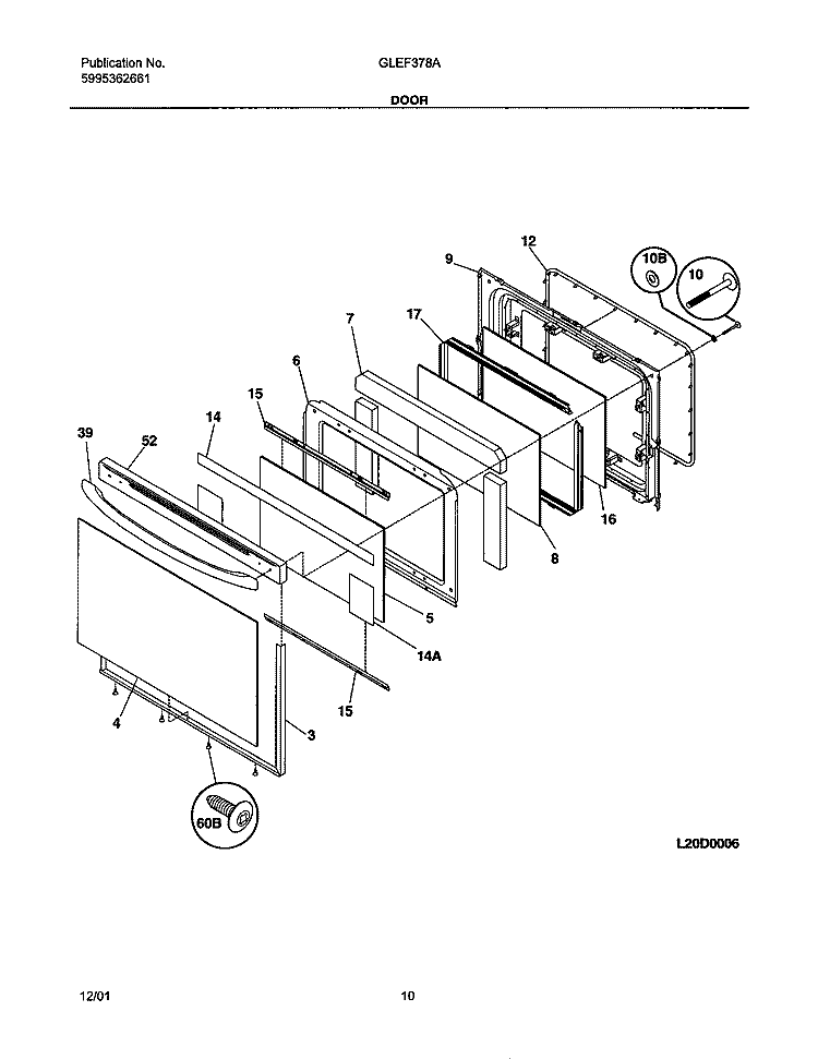 DOOR Diagram and Parts List for GLEF378AQC  Frigidaire Range