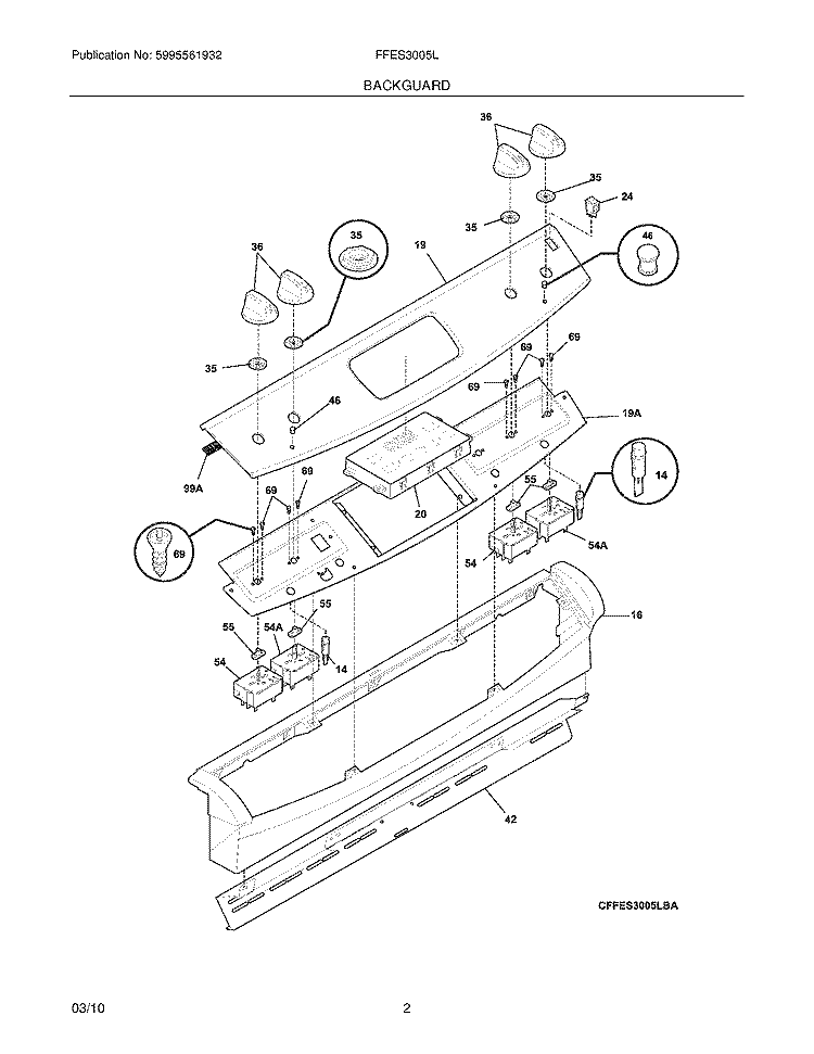 BACKGUARD Diagram and Parts List for FFES3005LWA  Frigidaire Range