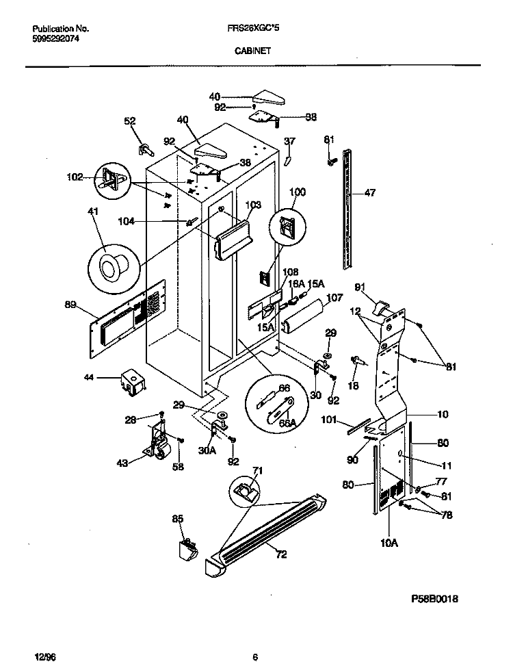 CABINET Diagram and Parts List for FRS26XGCD5  Frigidaire Refrigerator