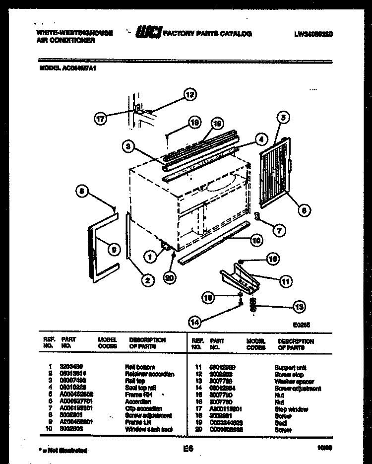 CABINET AND INSTALLATION PARTS Diagram and Parts List for AC064M7A1  Frigidaire Air Conditioner