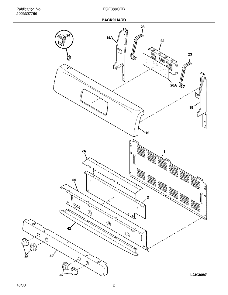 BACKGUARD Diagram and Parts List for FGF366CCB  Frigidaire Range