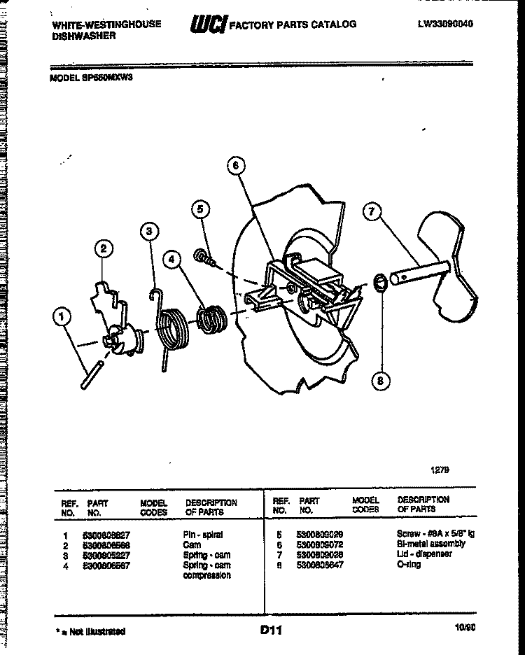 CAM Diagram and Parts List for SP560MXW3  Frigidaire Dishwasher