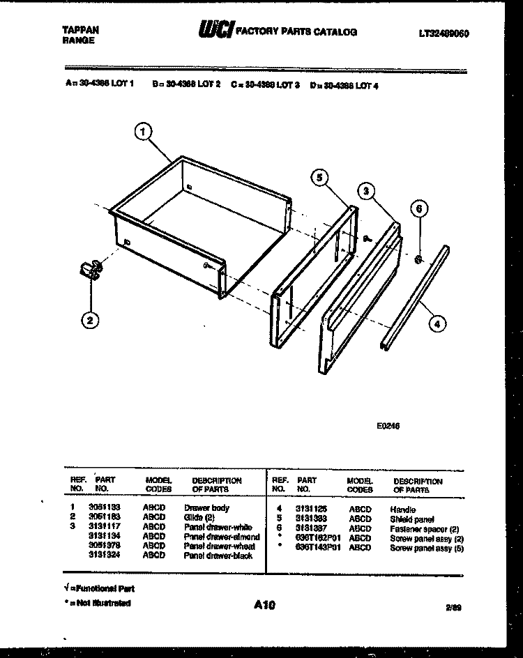 DRAWER PARTS Diagram and Parts List for 30-4388-66-02  Tappan Range