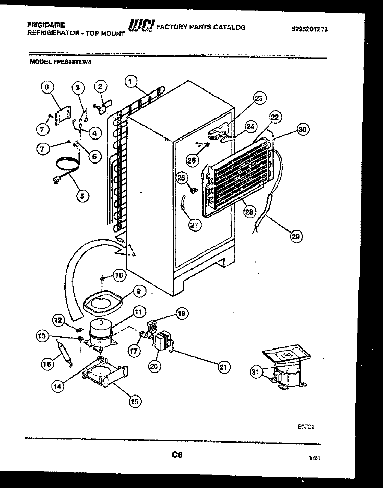 SYSTEM AND AUTOMATIC DEFROST PARTS Diagram and Parts List for FPES18TLL4  Frigidaire Refrigerator