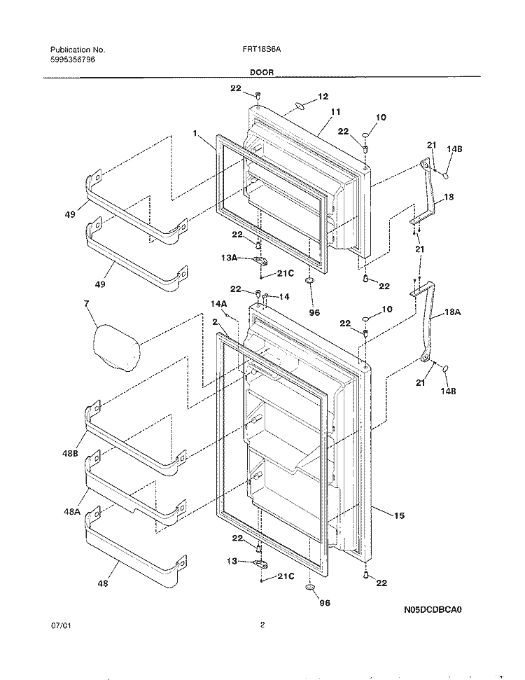 DOOR Diagram and Parts List for FRT18S6AW2  Frigidaire Refrigerator