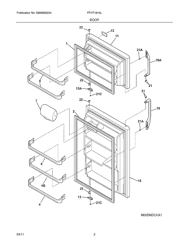 DOOR Diagram and Parts List for FFHT1816LK3  Frigidaire Refrigerator