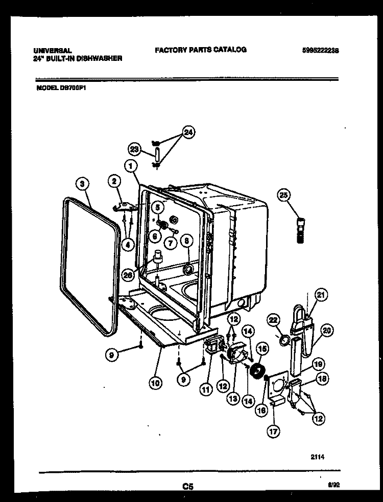 TUB AND FRAME PARTS Diagram and Parts List for DB700P1  Frigidaire Dishwasher