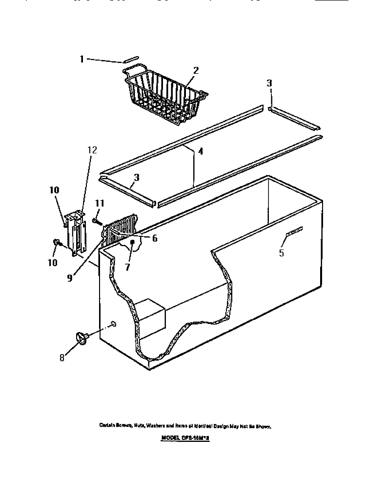 CABINET EXTERIOR & INTERIOR Diagram and Parts List for CFS16MW3  Frigidaire Freezer
