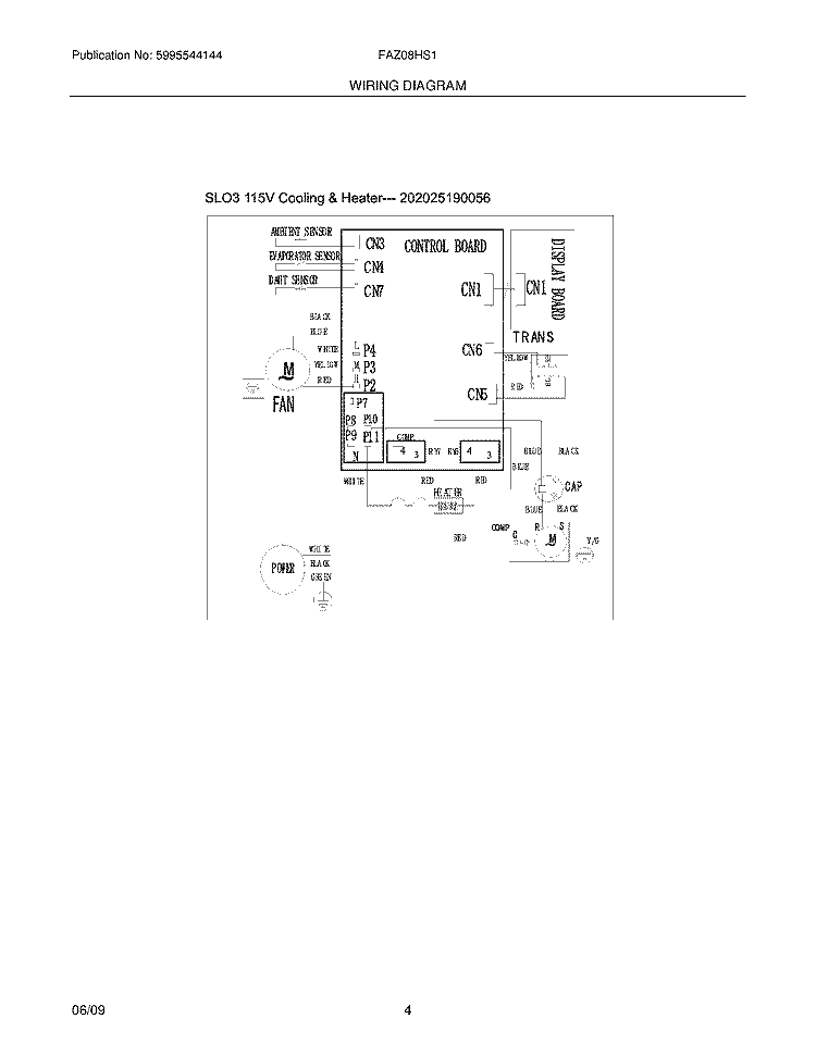 WIRING DIAGRAM Diagram and Parts List for FAZ08HS1AA  Frigidaire Air Conditioner