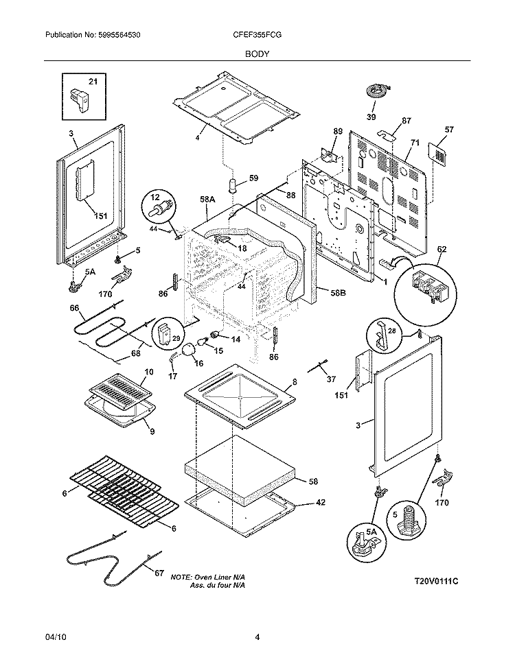 BODY Diagram and Parts List for CFEF355FCG  Frigidaire Range