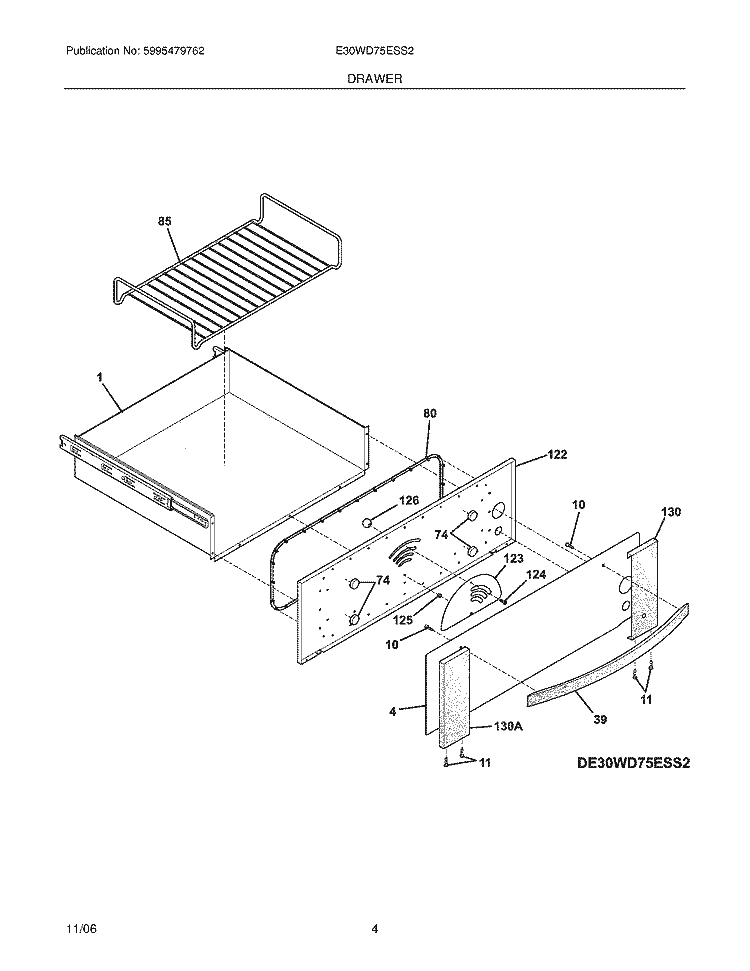 DRAWER Diagram and Parts List for E30WD75ESS2  Electrolux Warming Drawer