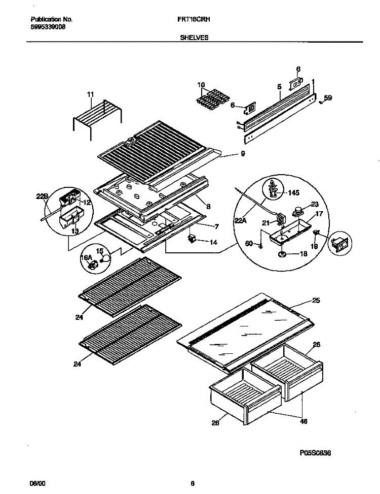 SHELVES Diagram and Parts List for FRT16CRHD2  Frigidaire Refrigerator