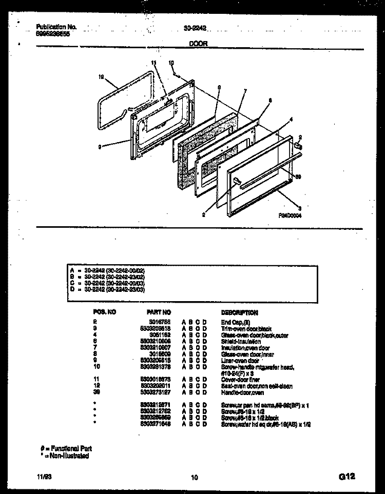 DOOR PARTS Diagram and Parts List for 30-2242-00-02  Tappan Range