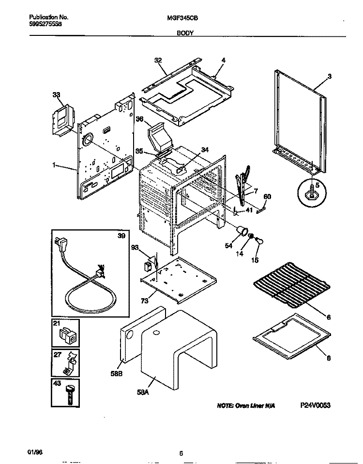 BODY Diagram and Parts List for MGF345CBSD  Frigidaire Range