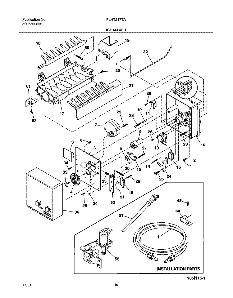 ICE MAKER Diagram and Parts List for PLHT217TAB1  Frigidaire Refrigerator
