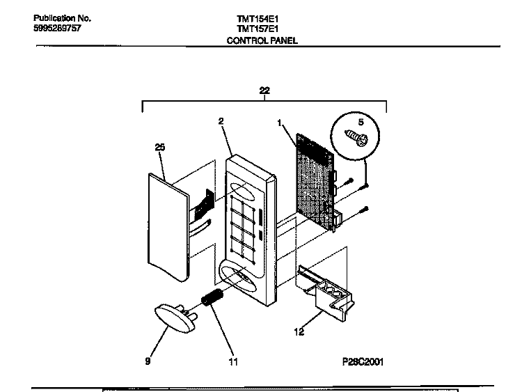CONTROL PANEL Diagram and Parts List for TMT157E1W0  Tappan Microwave