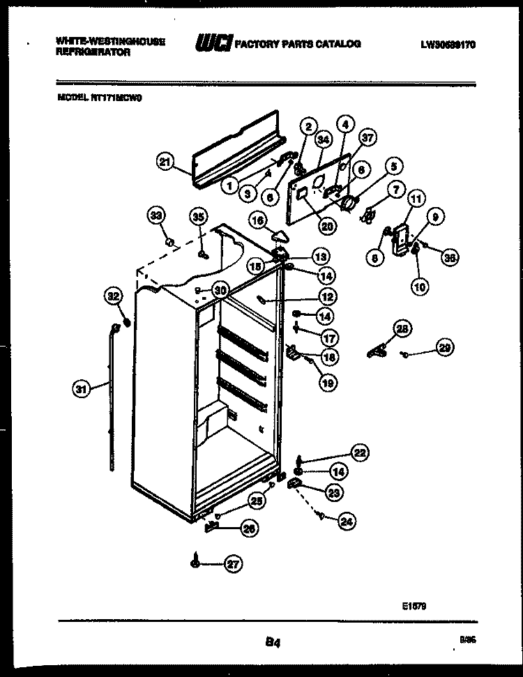 CABINET PARTS Diagram and Parts List for RT171MCW0  Frigidaire Refrigerator