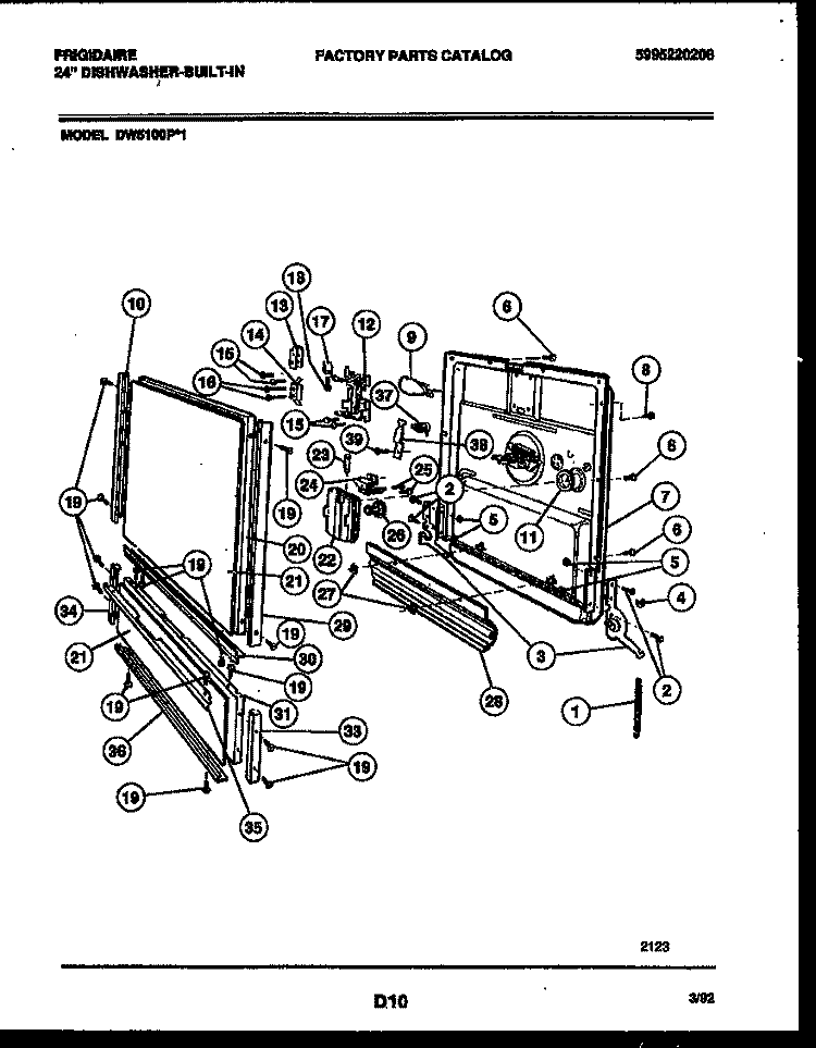 DOOR PARTS Diagram and Parts List for DW5100PW1  Frigidaire Dishwasher