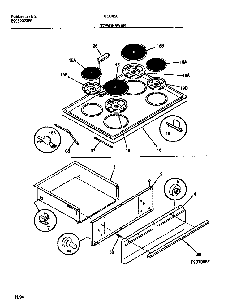 TOP / DRAWER Diagram and Parts List for CEC4S8DXC  Gibson Range