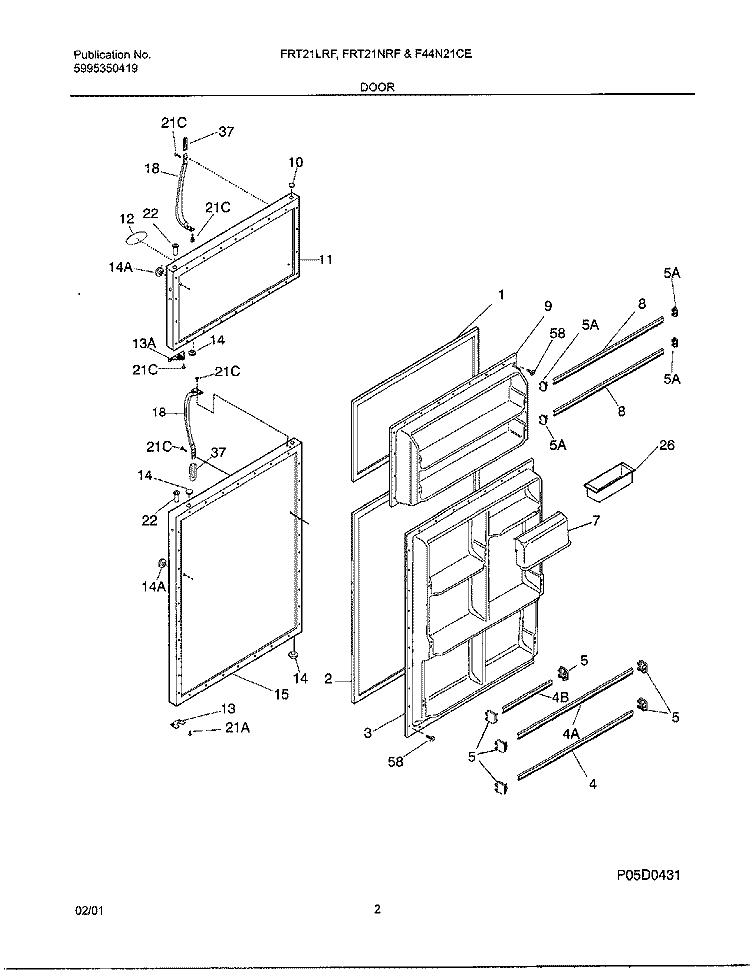 DOOR Diagram and Parts List for FRT21LRFW2  Frigidaire Refrigerator