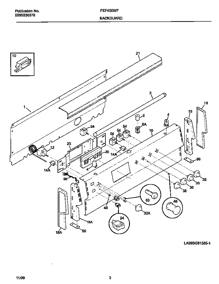 BACKGUARD Diagram and Parts List for FEF450WFDE  Frigidaire Range