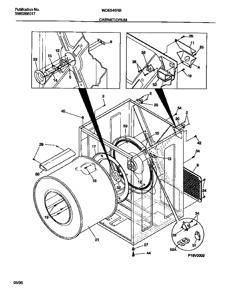 CABINET / DRUM Diagram and Parts List for WDE546RBS0  Frigidaire Dryer