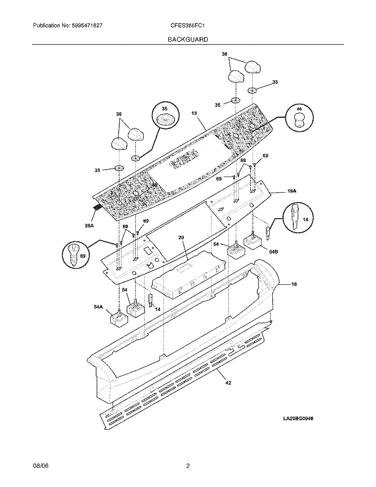 BACKGUARD Diagram and Parts List for CFES366FC1  Frigidaire Range