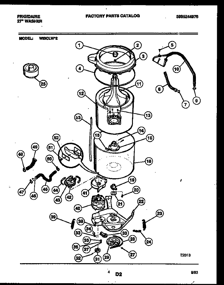 TUB DETAIL Diagram and Parts List for WISCLL2  Frigidaire Washer