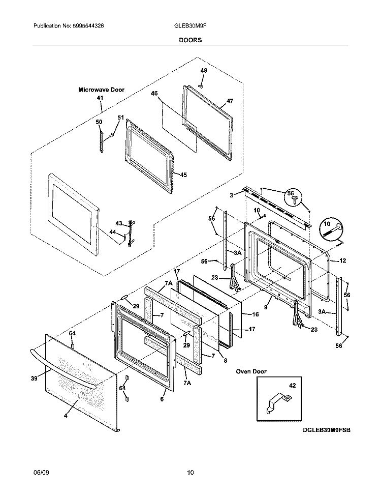 DOORS Diagram and Parts List for GLEB30M9FBD  Frigidaire Microwave Oven Combo