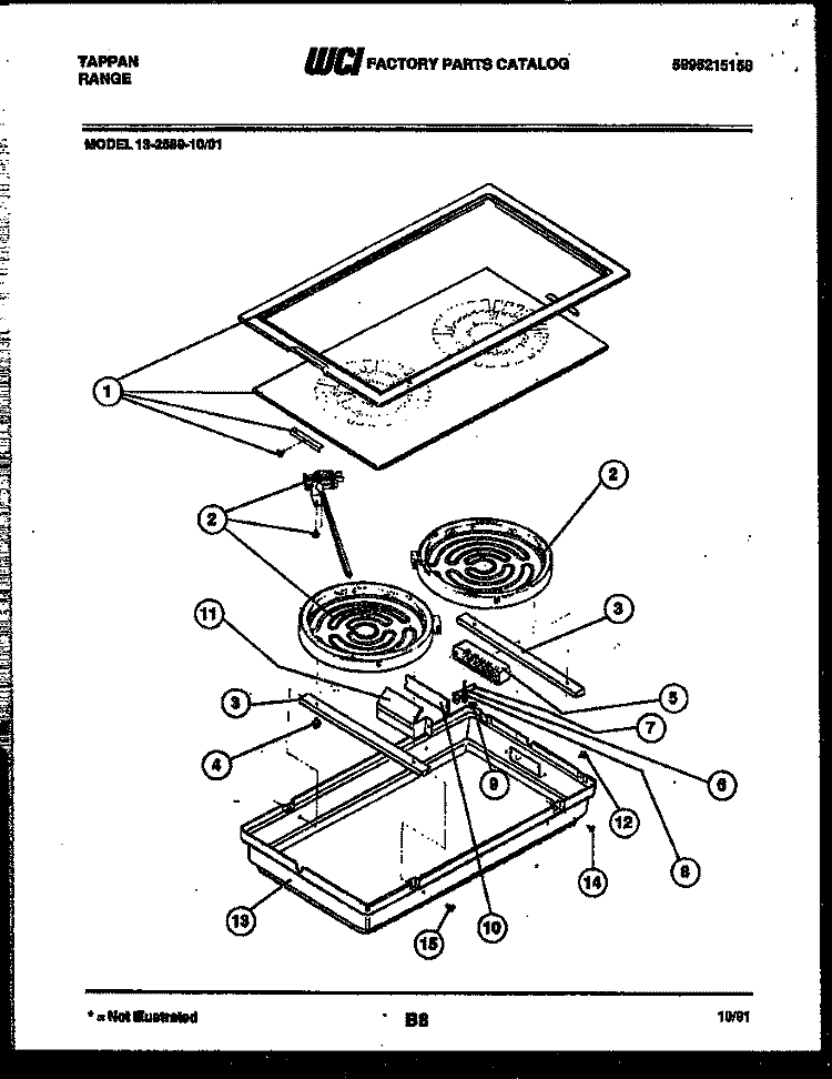 ELEMENTS Diagram and Parts List for 13-2589-00-01  Tappan Cooktop