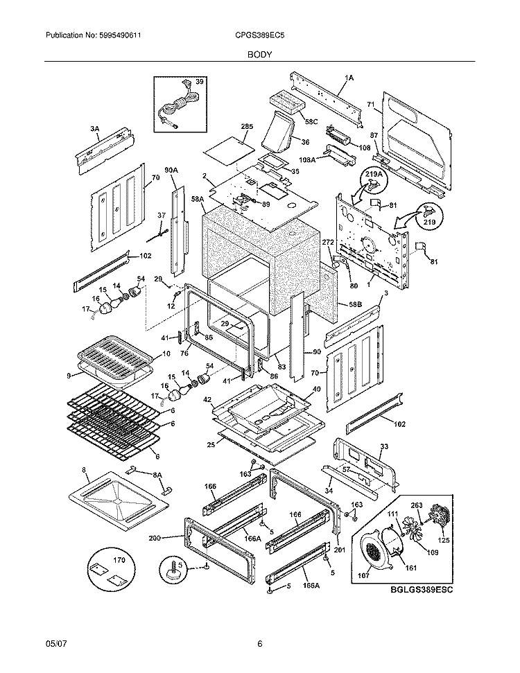 BODY Diagram and Parts List for CPGS389EC5  Frigidaire Range