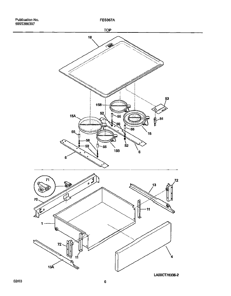 TOP / DRAWER Diagram and Parts List for FES367ABF  Frigidaire Range