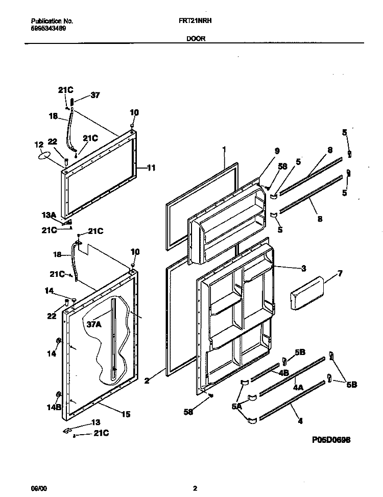 DOOR Diagram and Parts List for FRT21NRHB5  Frigidaire Refrigerator