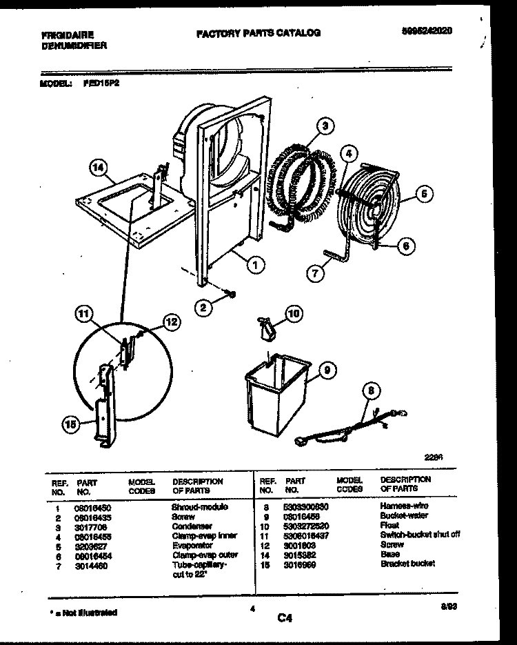 WATER AND CONDENSING PARTS Diagram and Parts List for FED15P2  Frigidaire Dehumidifier
