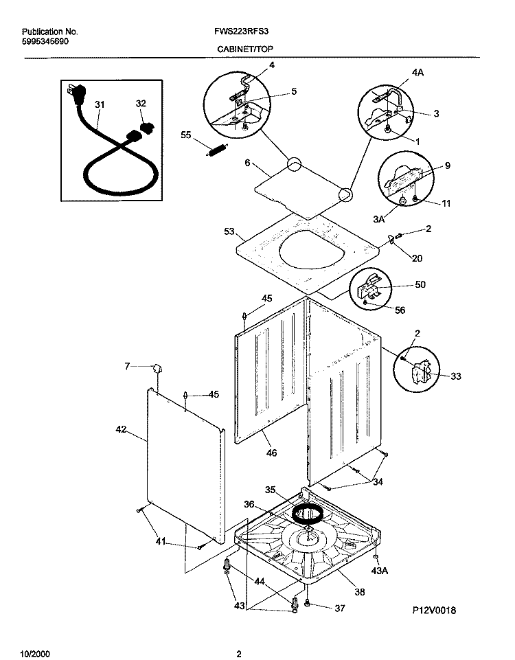 CABINET / TOP Diagram and Parts List for FWS223RFS3  Frigidaire Washer