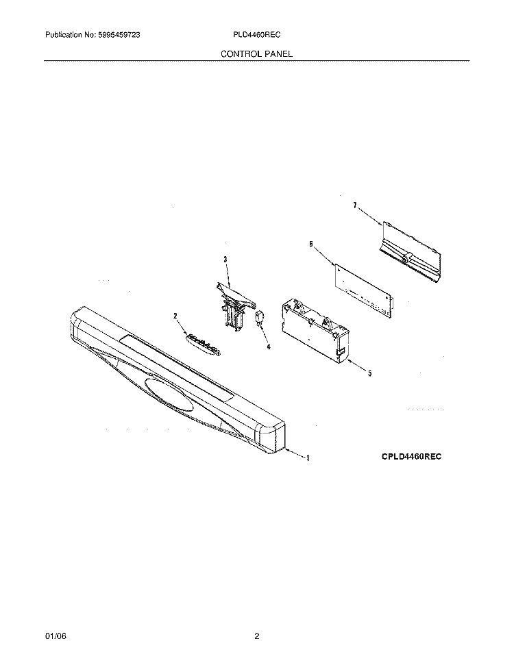 CONTROL PANEL Diagram and Parts List for PLD4460REC  Frigidaire Dishwasher