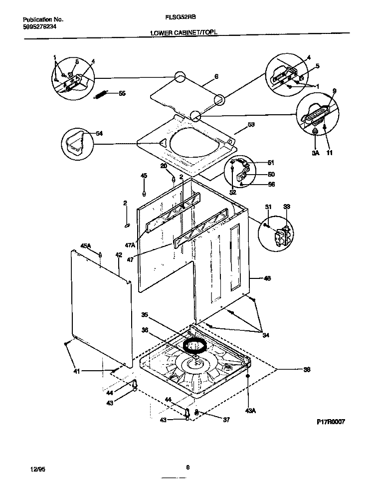 LOWER CABINET / TOP Diagram and Parts List for FLXG52RBT1  Frigidaire Washer Dryer Combo