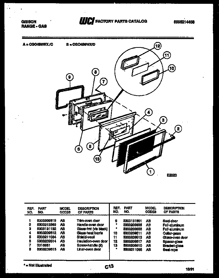 DOOR PARTS Diagram and Parts List for CGC4S8WXD  Gibson Range