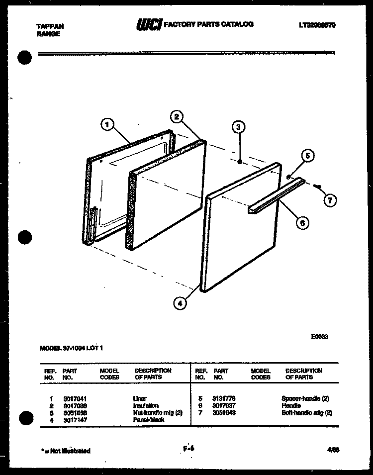 DOOR PARTS Diagram and Parts List for 37-1004-23-01  Tappan Range