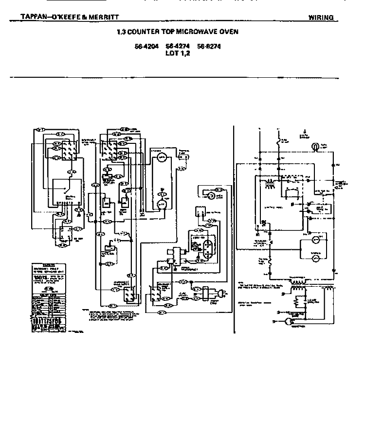 WIRING Diagram and Parts List for 56-4204-10-03  Tappan Microwave